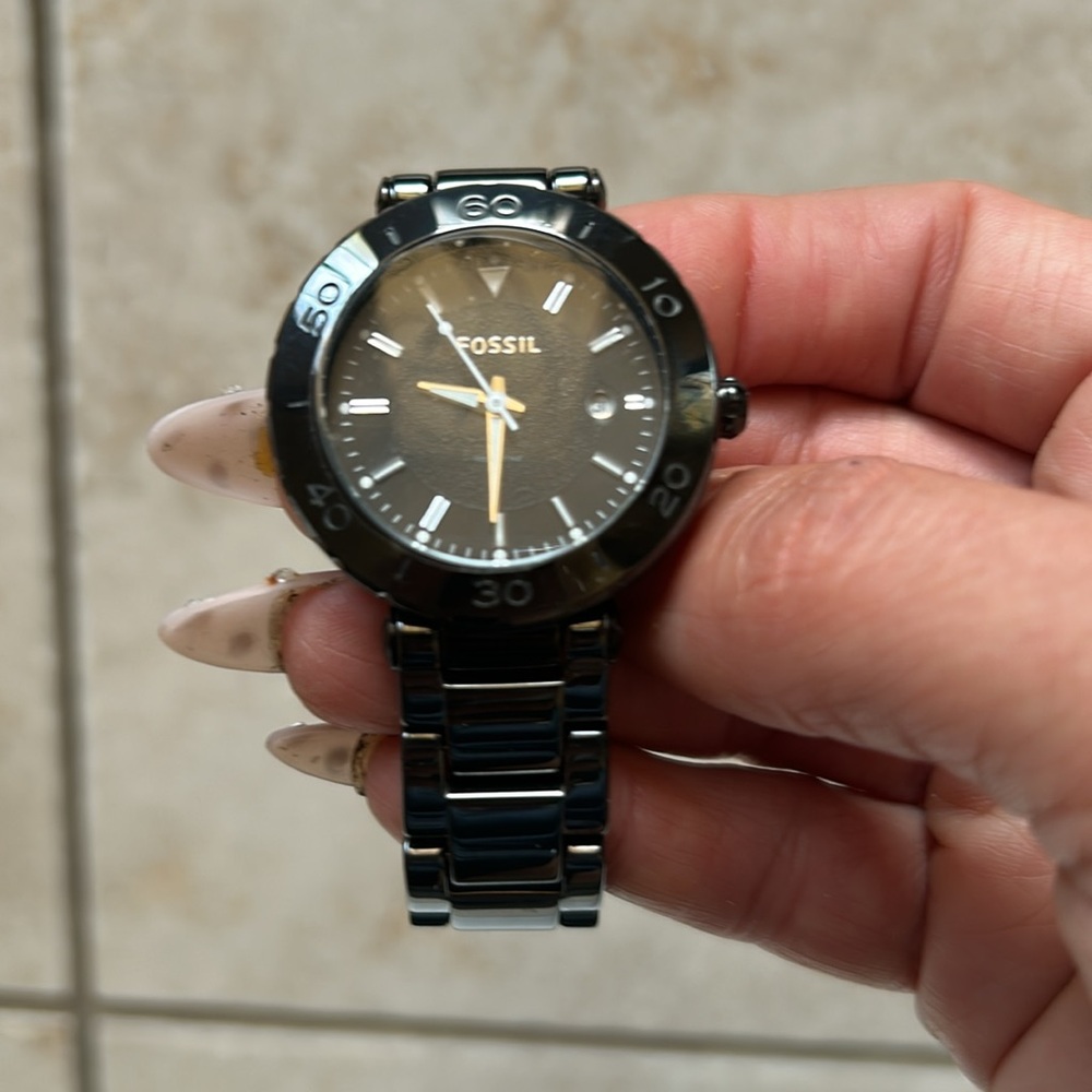 Fossil black ceramic watch new with tags